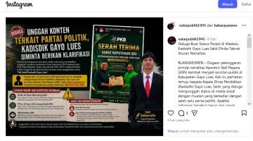 Unggahan Kadisdik Gayo Lues Soal Ketua PKB Tuai Sorotan, Netralitas ASN Dipertanyakan